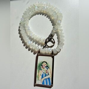Hand-Painted Miniature & Moonstone Sterling Silver Necklace- Alissa Massari